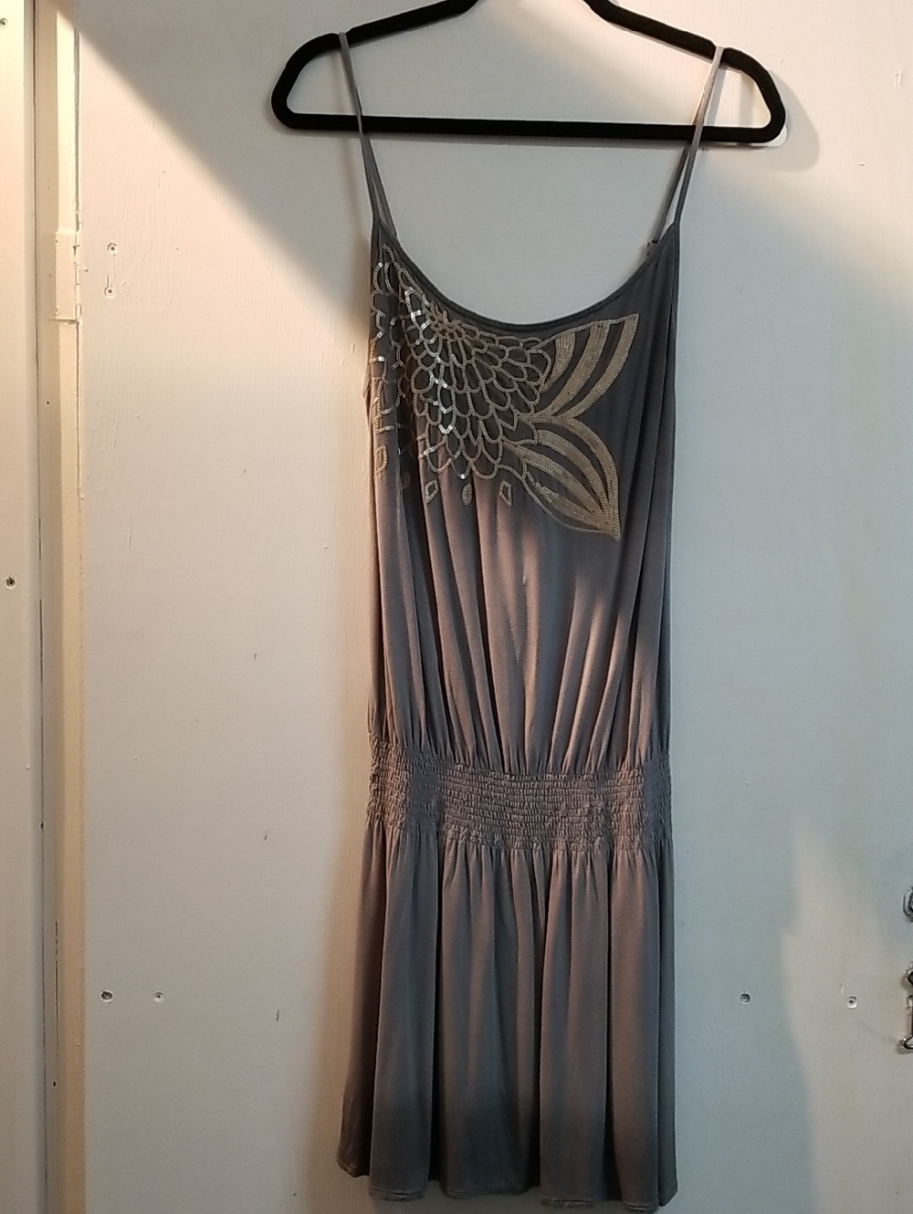 Sweetees Gray Sleeveless Mini Dress with Gold Applique